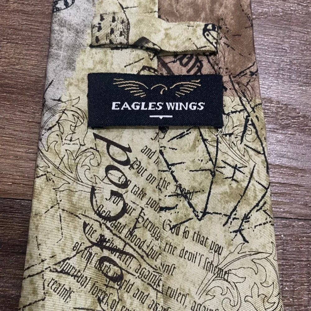 Eagles Wings Armor of God Silk Necktie Tan Brown Ephesians 6 Religious Tie